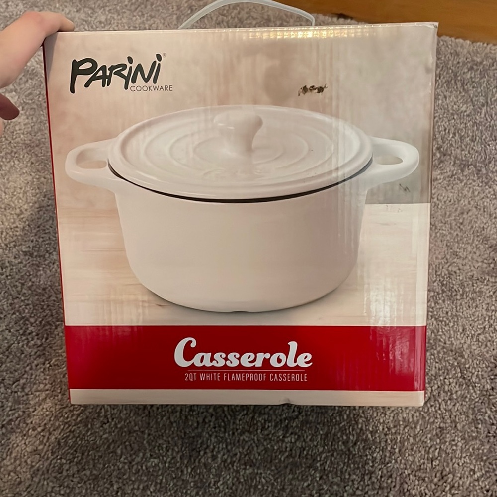 2 Qt White Flameproof Casserole Dish